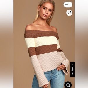 Lulu's Off-Shoulder Sweater in Brown and Cream